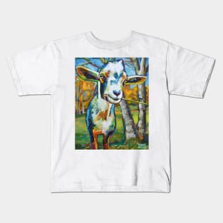 Farm Goat and Tree Impressionist Painting Kids T-Shirt